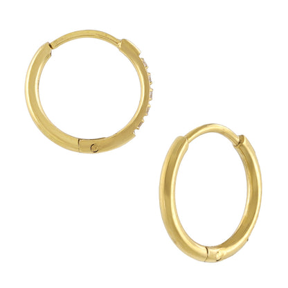 ピアス ステンレス メタル キュービックジルコニア 5粒 直径10mm 幅1.2mm キャッチレス ワンタッチ サージカルステンレスポスト フープピアス