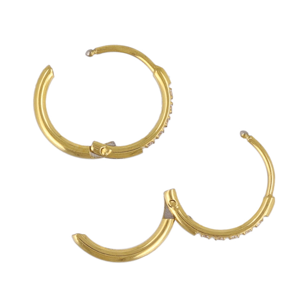 ピアス ステンレス メタル キュービックジルコニア 5粒 直径10mm 幅1.2mm キャッチレス ワンタッチ サージカルステンレスポスト フープピアス
