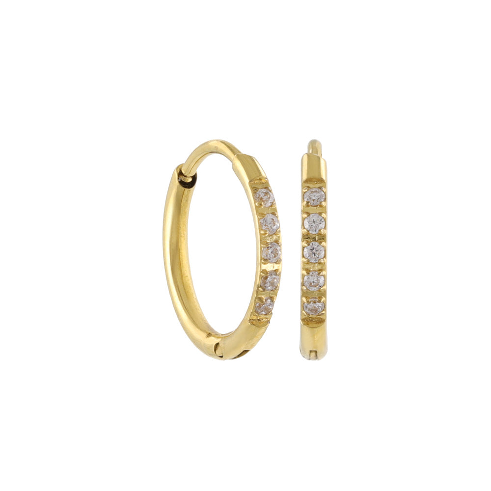 ピアス ステンレス メタル キュービックジルコニア 5粒 直径10mm 幅1.2mm キャッチレス ワンタッチ サージカルステンレスポスト フープピアス
