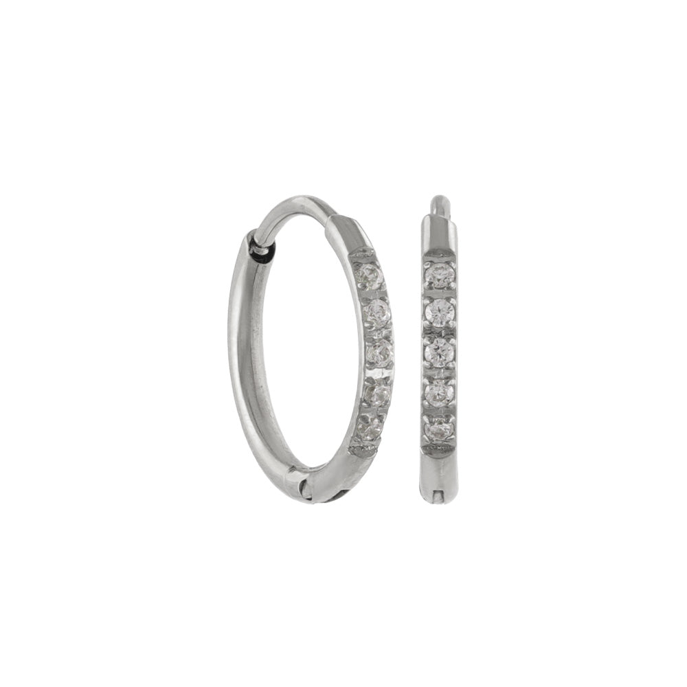 ピアス ステンレス メタル キュービックジルコニア 5粒 直径10mm 幅1.2mm キャッチレス ワンタッチ サージカルステンレスポスト フープピアス