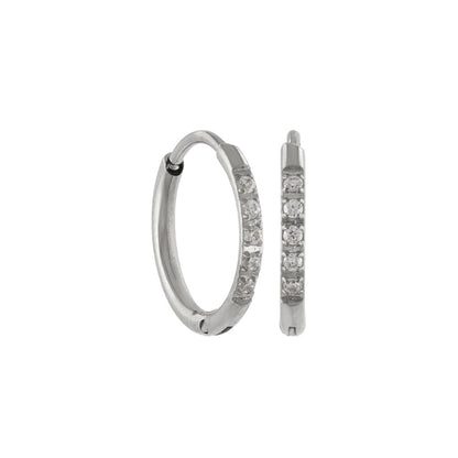 ピアス ステンレス メタル キュービックジルコニア 5粒 直径10mm 幅1.2mm キャッチレス ワンタッチ サージカルステンレスポスト フープピアス