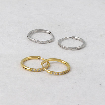 ピアス ステンレス メタル キュービックジルコニア 7粒 直径12mm 幅1.2mm キャッチレス ワンタッチ サージカルステンレスポスト フープピアス