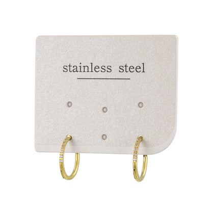 ピアス ステンレス メタル キュービックジルコニア 7粒 直径12mm 幅1.2mm キャッチレス ワンタッチ サージカルステンレスポスト フープピアス