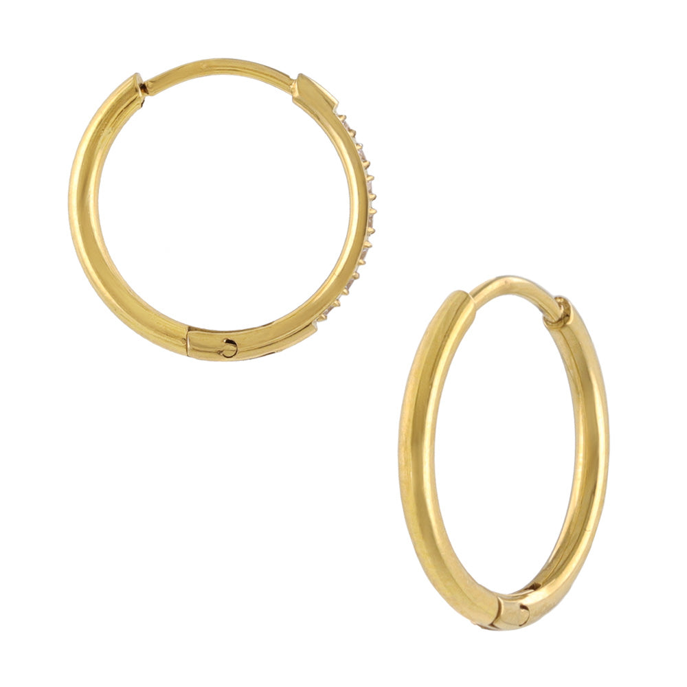 ピアス ステンレス メタル キュービックジルコニア 7粒 直径12mm 幅1.2mm キャッチレス ワンタッチ サージカルステンレスポスト フープピアス