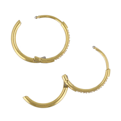 ピアス ステンレス メタル キュービックジルコニア 7粒 直径12mm 幅1.2mm キャッチレス ワンタッチ サージカルステンレスポスト フープピアス