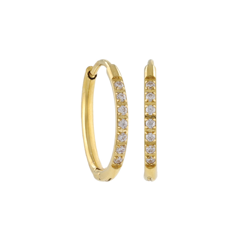 ピアス ステンレス メタル キュービックジルコニア 7粒 直径12mm 幅1.2mm キャッチレス ワンタッチ サージカルステンレスポスト フープピアス