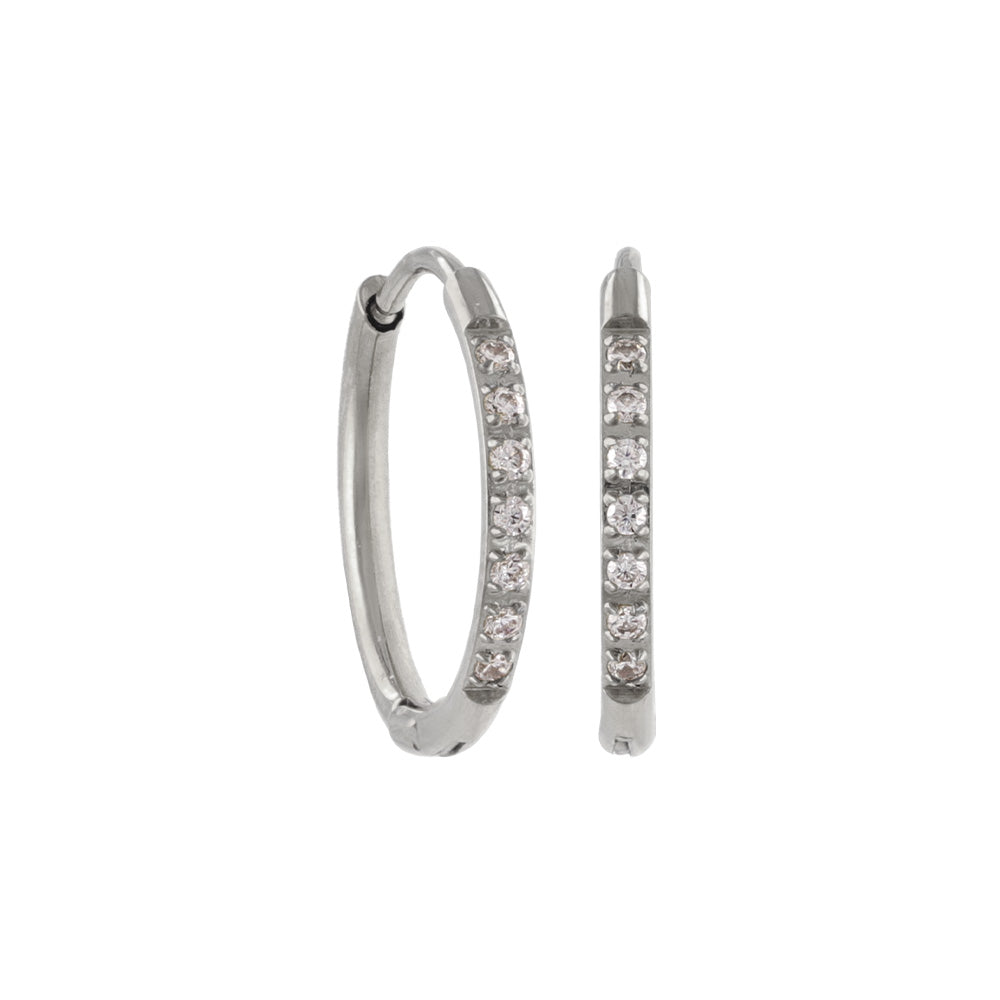 ピアス ステンレス メタル キュービックジルコニア 7粒 直径12mm 幅1.2mm キャッチレス ワンタッチ サージカルステンレスポスト フープピアス