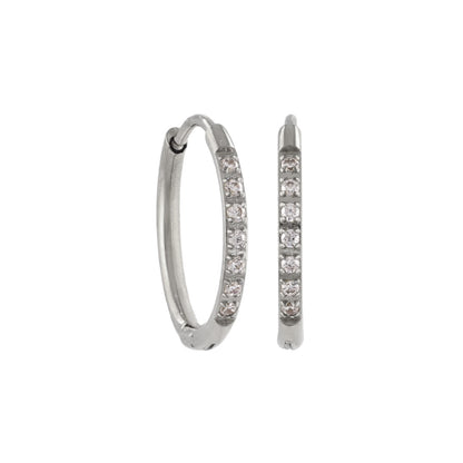 ピアス ステンレス メタル キュービックジルコニア 7粒 直径12mm 幅1.2mm キャッチレス ワンタッチ サージカルステンレスポスト フープピアス