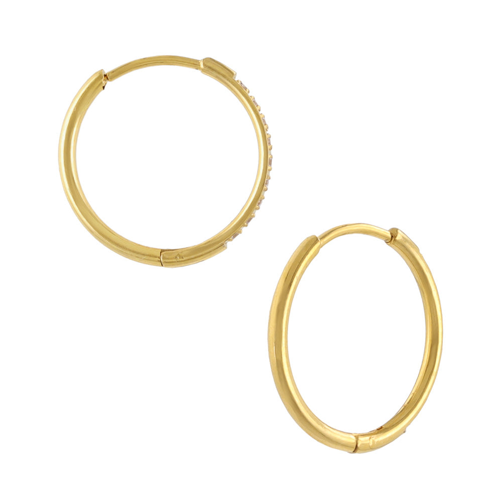 ピアス ステンレス メタル キュービックジルコニア 9粒 直径14mm 幅1.2mm キャッチレス ワンタッチ サージカルステンレスポスト フープピアス