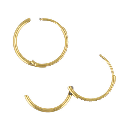 ピアス ステンレス メタル キュービックジルコニア 9粒 直径14mm 幅1.2mm キャッチレス ワンタッチ サージカルステンレスポスト フープピアス
