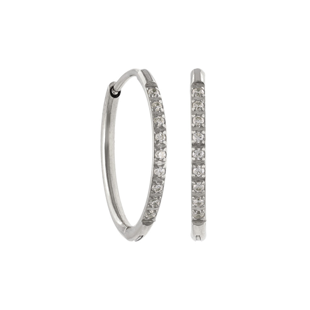 ピアス ステンレス メタル キュービックジルコニア 9粒 直径14mm 幅1.2mm キャッチレス ワンタッチ サージカルステンレスポスト フープピアス
