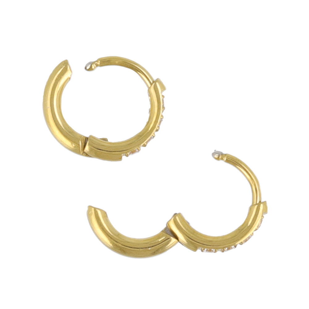 ピアス ステンレス メタル キュービックジルコニア 4粒 直径9mm 幅1.6mm キャッチレス ワンタッチ サージカルステンレスポスト フープピアス