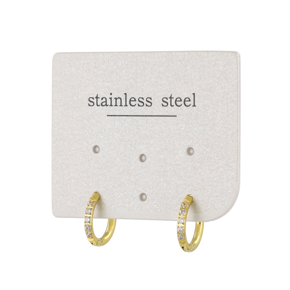 ピアス ステンレス メタル キュービックジルコニア 5粒 直径11mm 幅1.6mm キャッチレス ワンタッチ サージカルステンレスポスト フープピアス