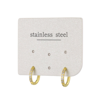 ピアス ステンレス メタル キュービックジルコニア 5粒 直径11mm 幅1.6mm キャッチレス ワンタッチ サージカルステンレスポスト フープピアス