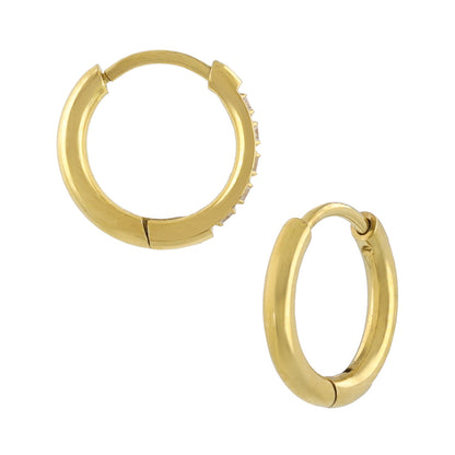 ピアス ステンレス メタル キュービックジルコニア 5粒 直径11mm 幅1.6mm キャッチレス ワンタッチ サージカルステンレスポスト フープピアス