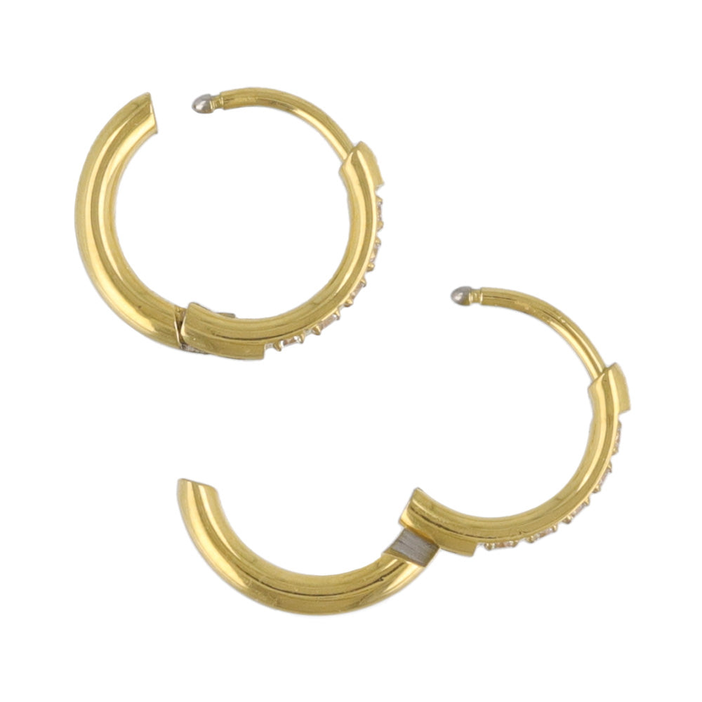 ピアス ステンレス メタル キュービックジルコニア 5粒 直径11mm 幅1.6mm キャッチレス ワンタッチ サージカルステンレスポスト フープピアス