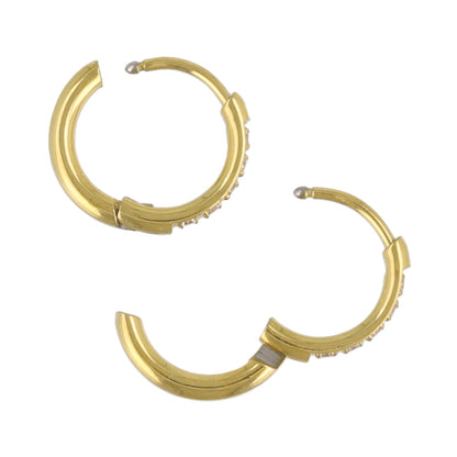 ピアス ステンレス メタル キュービックジルコニア 5粒 直径11mm 幅1.6mm キャッチレス ワンタッチ サージカルステンレスポスト フープピアス