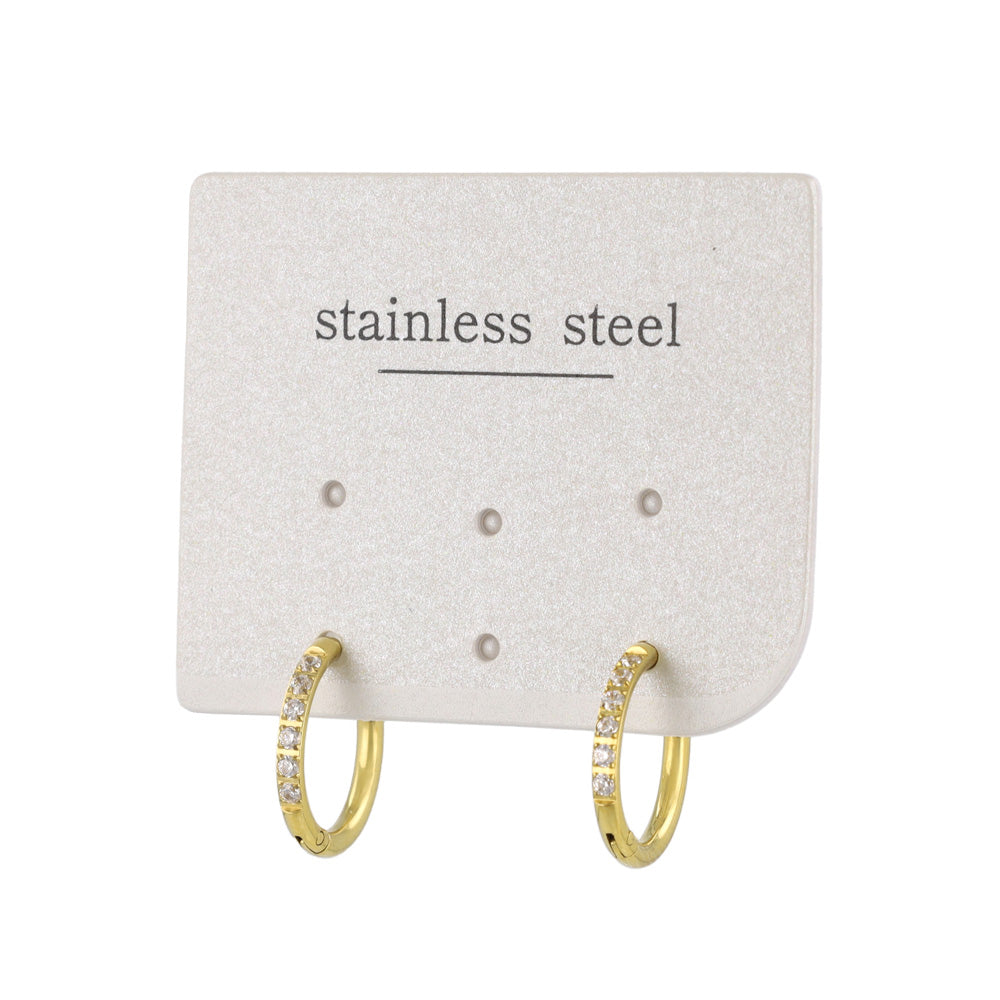 ピアス ステンレス メタル キュービックジルコニア 6粒 直径13mm 幅1.6mm キャッチレス ワンタッチ サージカルステンレスポスト フープピアス