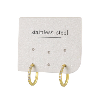 ピアス ステンレス メタル キュービックジルコニア 6粒 直径13mm 幅1.6mm キャッチレス ワンタッチ サージカルステンレスポスト フープピアス