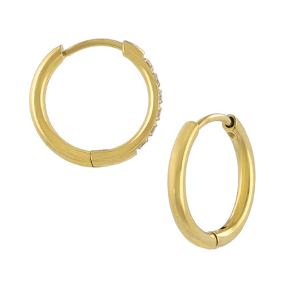ピアス ステンレス メタル キュービックジルコニア 6粒 直径13mm 幅1.6mm キャッチレス ワンタッチ サージカルステンレスポスト フープピアス