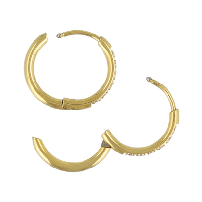 ピアス ステンレス メタル キュービックジルコニア 6粒 直径13mm 幅1.6mm キャッチレス ワンタッチ サージカルステンレスポスト フープピアス