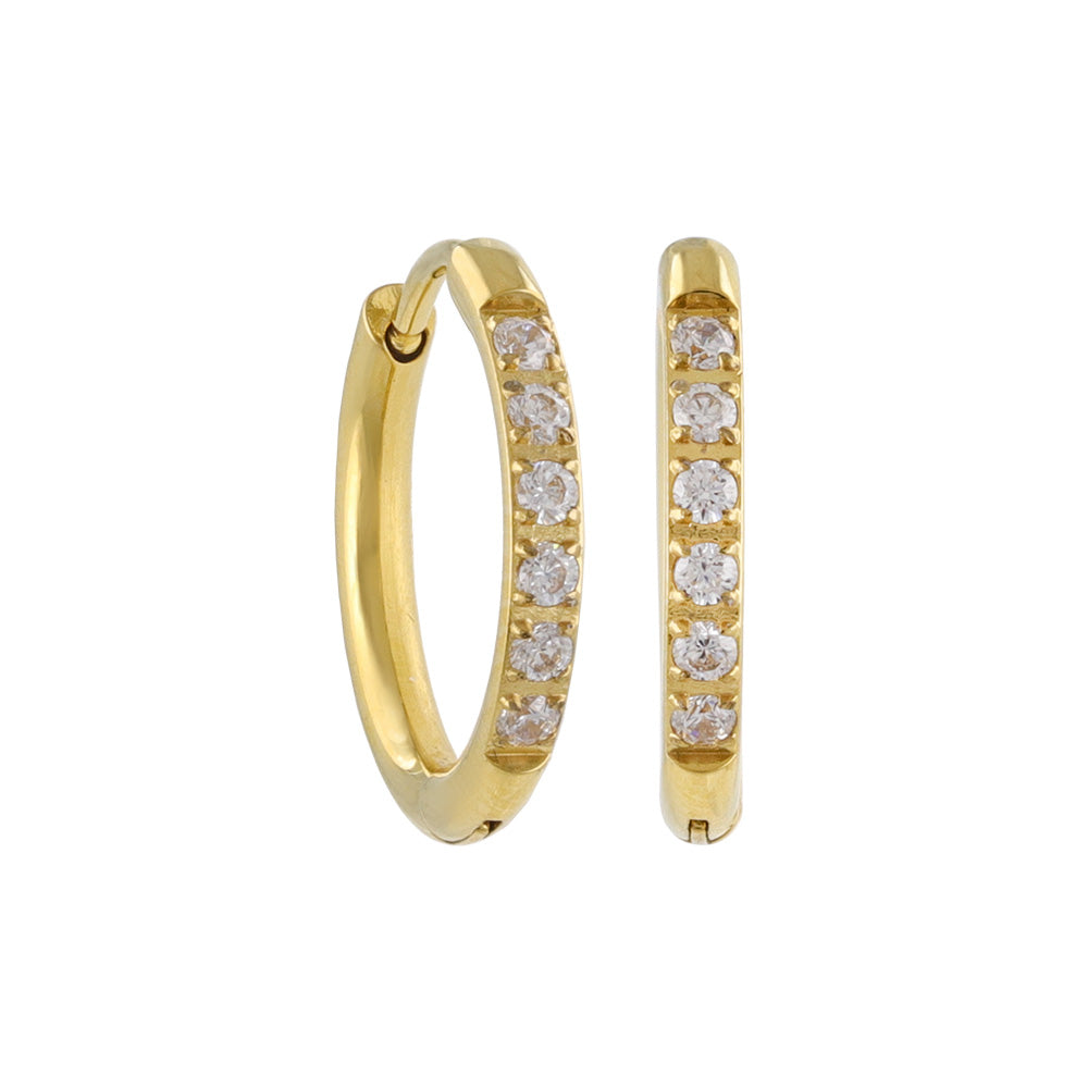 ピアス ステンレス メタル キュービックジルコニア 6粒 直径13mm 幅1.6mm キャッチレス ワンタッチ サージカルステンレスポスト フープピアス