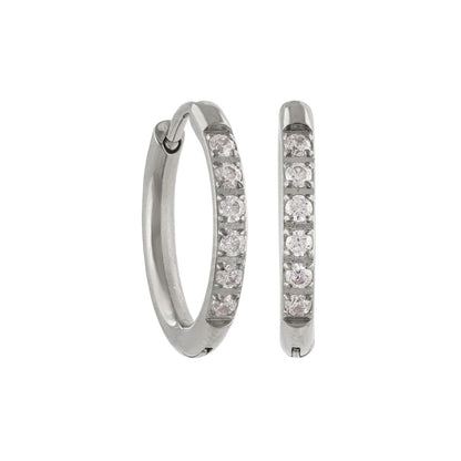 ピアス ステンレス メタル キュービックジルコニア 6粒 直径13mm 幅1.6mm キャッチレス ワンタッチ サージカルステンレスポスト フープピアス