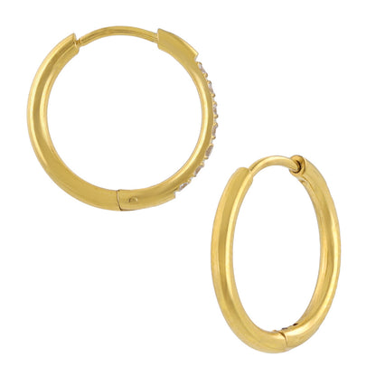 ピアス ステンレス メタル キュービックジルコニア 7粒 直径15mm 幅1.6mm キャッチレス ワンタッチ サージカルステンレスポスト フープピアス