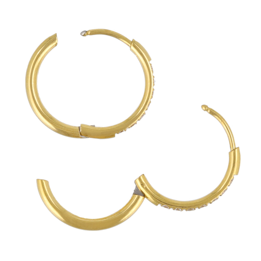 ピアス ステンレス メタル キュービックジルコニア 7粒 直径15mm 幅1.6mm キャッチレス ワンタッチ サージカルステンレスポスト フープピアス