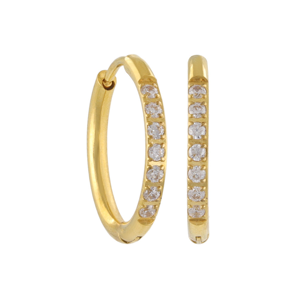 ピアス ステンレス メタル キュービックジルコニア 7粒 直径15mm 幅1.6mm キャッチレス ワンタッチ サージカルステンレスポスト フープピアス