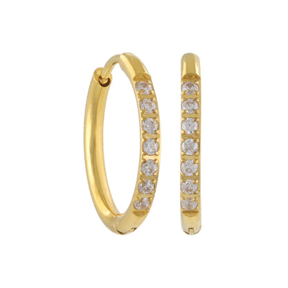 ピアス ステンレス メタル キュービックジルコニア 7粒 直径15mm 幅1.6mm キャッチレス ワンタッチ サージカルステンレスポスト フープピアス