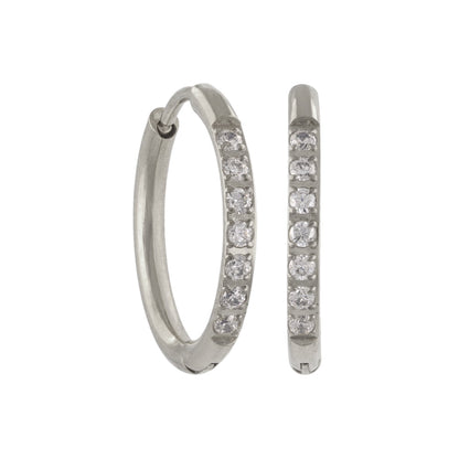 ピアス ステンレス メタル キュービックジルコニア 7粒 直径15mm 幅1.6mm キャッチレス ワンタッチ サージカルステンレスポスト フープピアス
