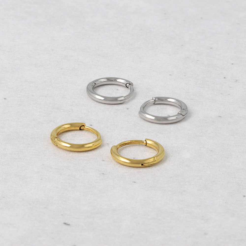 ピアス ステンレス メタル 甲丸 直径8mm 幅1.2mm キャッチレス ワンタッチ サージカルステンレスポスト フープピアス