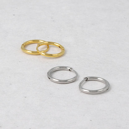 ピアス ステンレス メタル 甲丸 直径10mm 幅1.2mm キャッチレス ワンタッチ サージカルステンレスポスト フープピアス