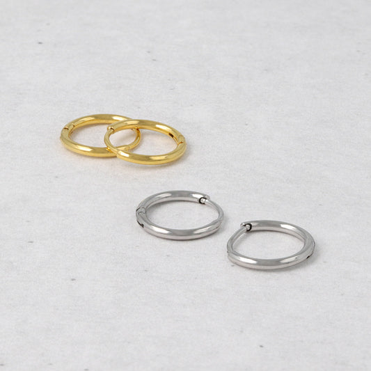 ピアス ステンレス メタル 甲丸 直径10mm 幅1.2mm キャッチレス ワンタッチ サージカルステンレスポスト フープピアス
