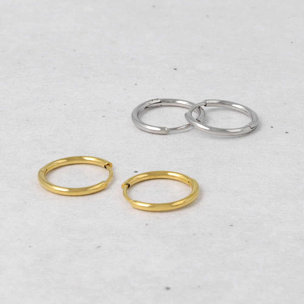 ピアス ステンレス メタル 甲丸 直径12mm 幅1.2mm キャッチレス ワンタッチ サージカルステンレスポスト フープピアス