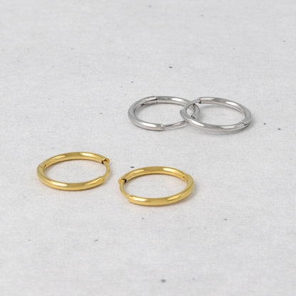 ピアス ステンレス メタル 甲丸 直径12mm 幅1.2mm キャッチレス ワンタッチ サージカルステンレスポスト フープピアス