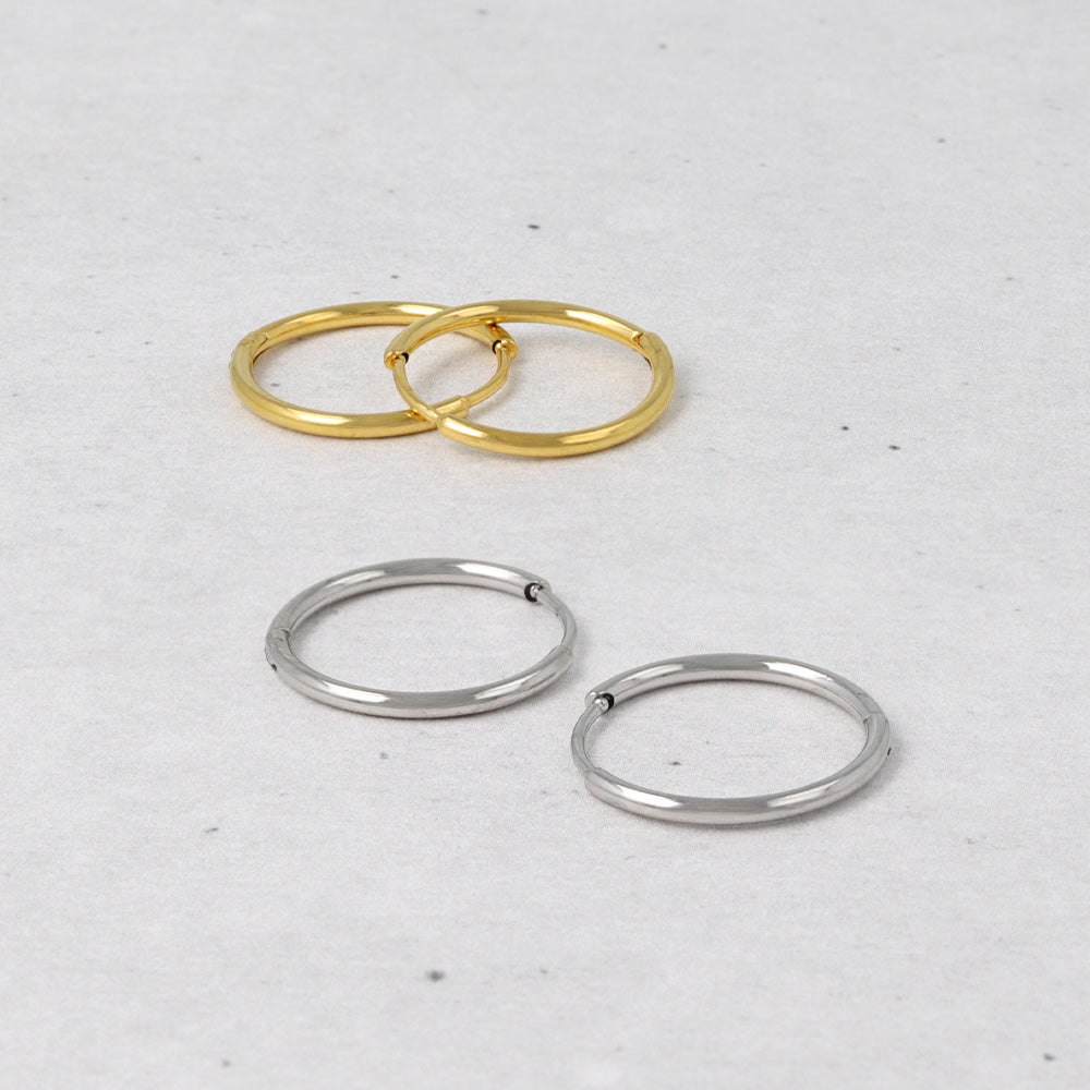 ピアス ステンレス メタル 甲丸 直径14mm 幅1.2mm キャッチレス ワンタッチ サージカルステンレスポスト フープピアス