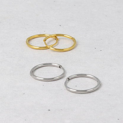 ピアス ステンレス メタル 甲丸 直径14mm 幅1.2mm キャッチレス ワンタッチ サージカルステンレスポスト フープピアス