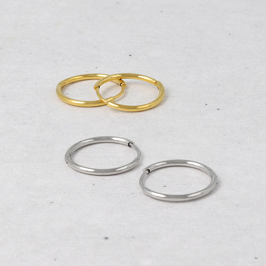 ピアス ステンレス メタル 甲丸 直径14mm 幅1.2mm キャッチレス ワンタッチ サージカルステンレスポスト フープピアス