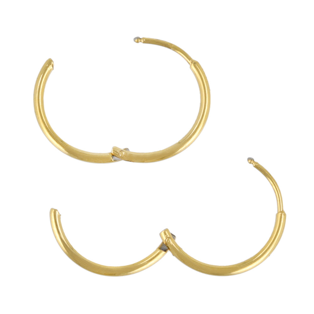 ピアス ステンレス メタル 甲丸 直径14mm 幅1.2mm キャッチレス ワンタッチ サージカルステンレスポスト フープピアス