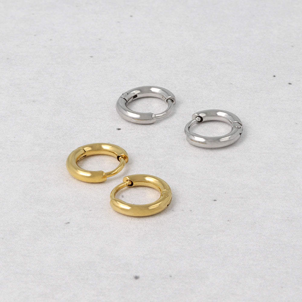 ピアス ステンレス メタル 甲丸 直径9mm 幅1.7mm キャッチレス ワンタッチ サージカルステンレスポスト フープピアス