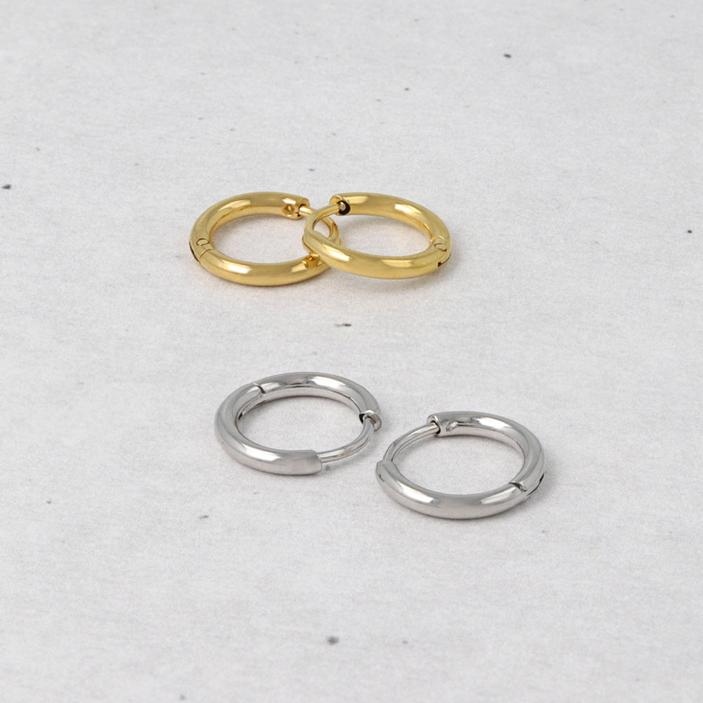 ピアス ステンレス メタル 甲丸 直径11mm 幅1.6mm キャッチレス ワンタッチ サージカルステンレスポスト フープピアス
