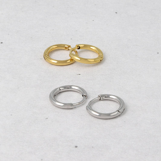 ピアス ステンレス メタル 甲丸 直径11mm 幅1.6mm キャッチレス ワンタッチ サージカルステンレスポスト フープピアス