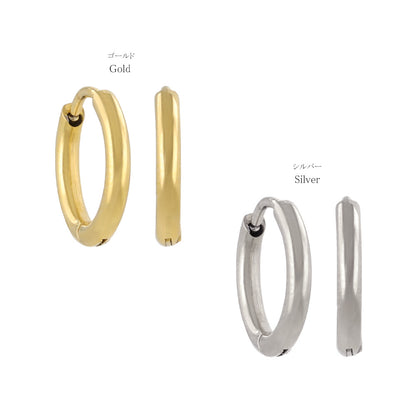 ピアス ステンレス メタル 甲丸 直径11mm 幅1.6mm キャッチレス ワンタッチ サージカルステンレスポスト フープピアス