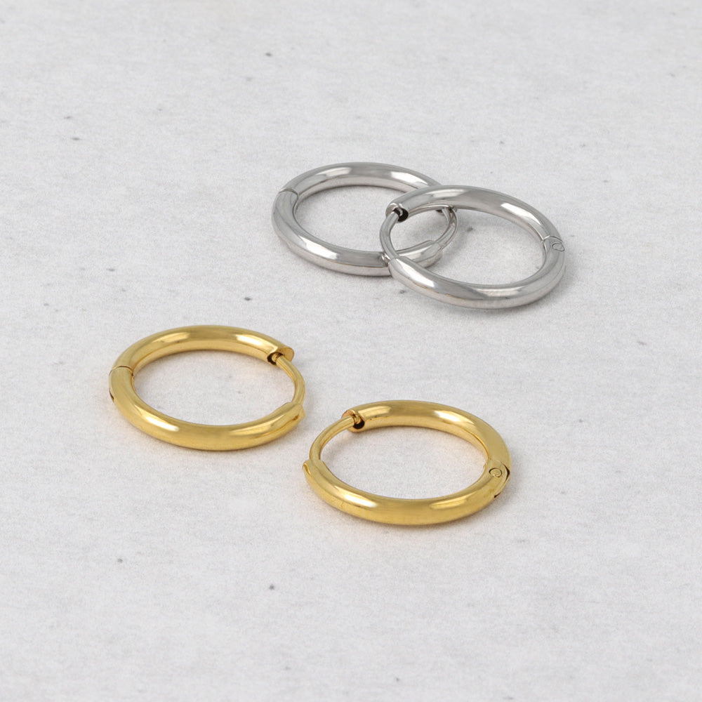 ピアス ステンレス メタル 甲丸 直径13mm 幅1.7mm キャッチレス ワンタッチ サージカルステンレスポスト フープピアス