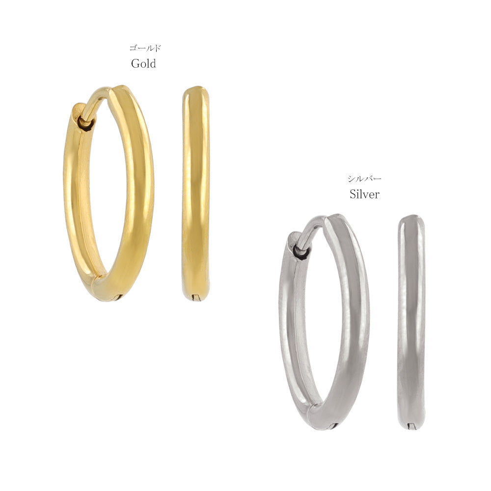 ピアス ステンレス メタル 甲丸 直径13mm 幅1.7mm キャッチレス ワンタッチ サージカルステンレスポスト フープピアス