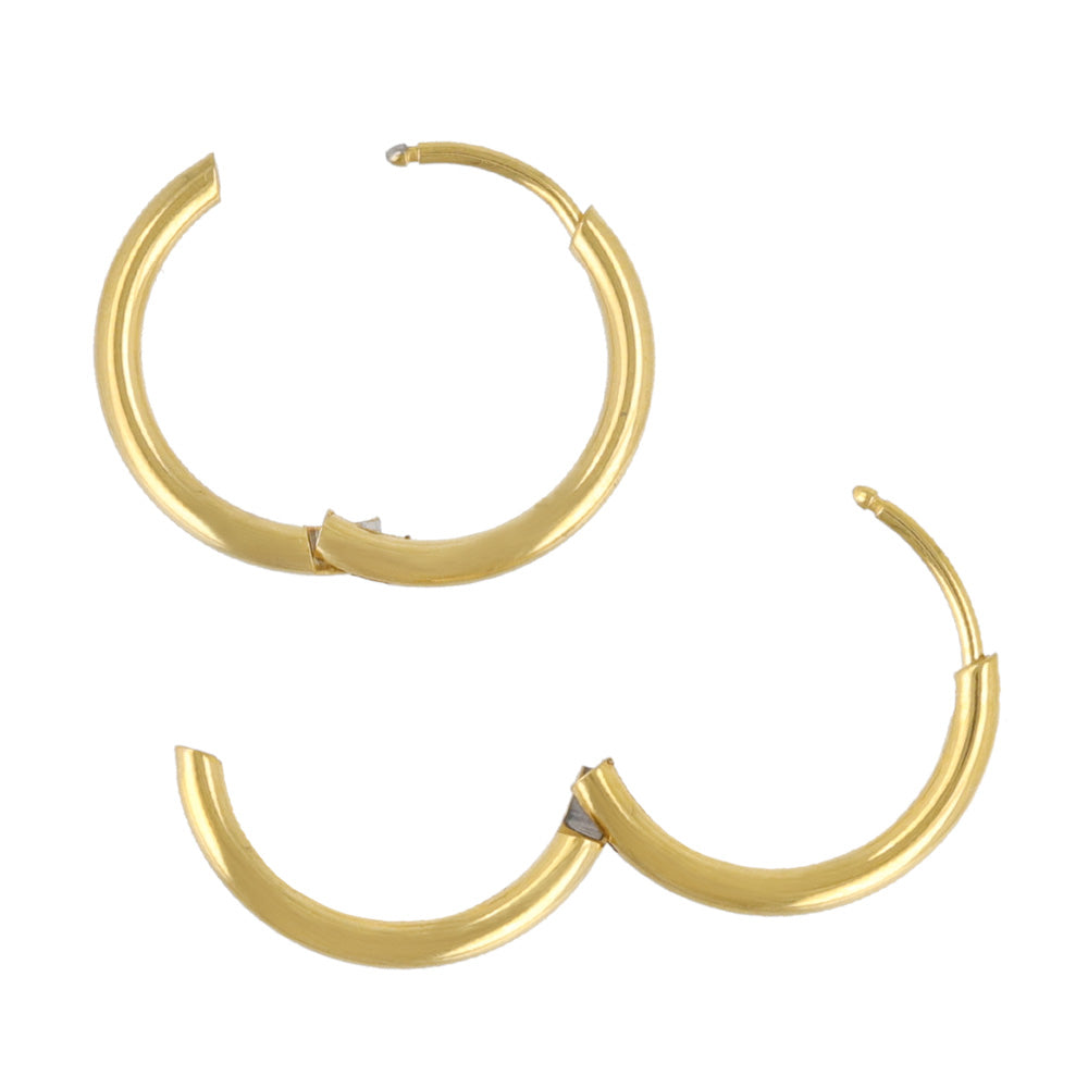 ピアス ステンレス メタル 甲丸 直径15mm 幅1.6mm キャッチレス ワンタッチ サージカルステンレスポスト フープピアス