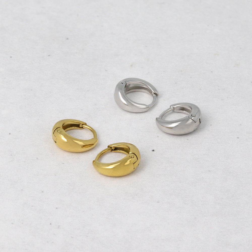 ピアス ステンレス メタル ワイド ライン 直径12mm キャッチレス ワンタッチ サージカルステンレスポスト フープピアス