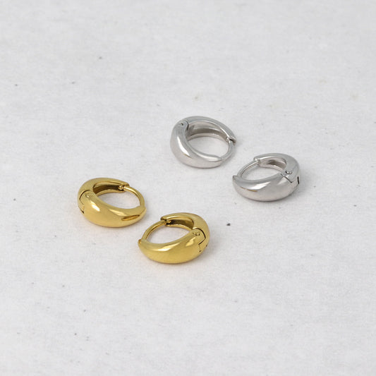 ピアス ステンレス メタル ワイド ライン 直径12mm キャッチレス ワンタッチ サージカルステンレスポスト フープピアス